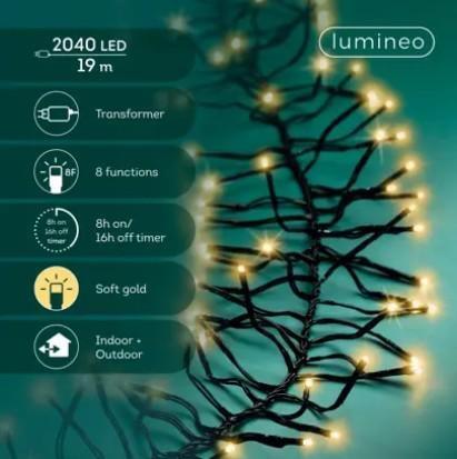 GHIRLANDA PVC CLUSTER  2040 LED SOFT GOLD F.NERO 19MT.