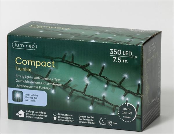 CATENA LUCE FREDDA 350LED COMPACT 7,5M FILO VERDE IP44 T+8F