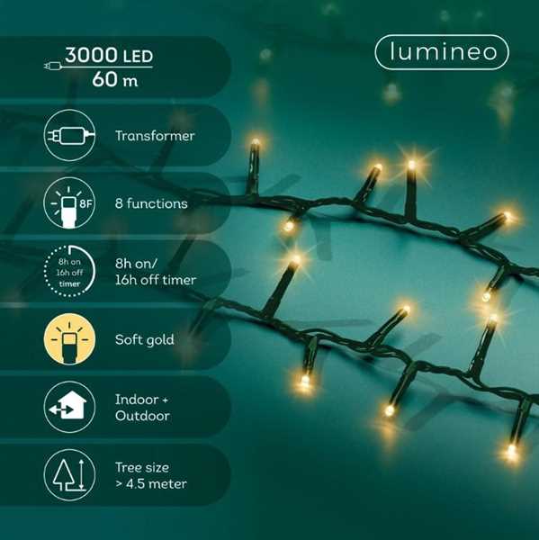 CATENA PVC 3000 LED SOFT GOLD COMPACT F.VERDE 60MT. 8 FUNZ.