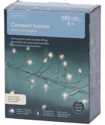 GHIRLANDA PVC 480 MICROLED LUCE CALDA FILO ARGENTO MT.6