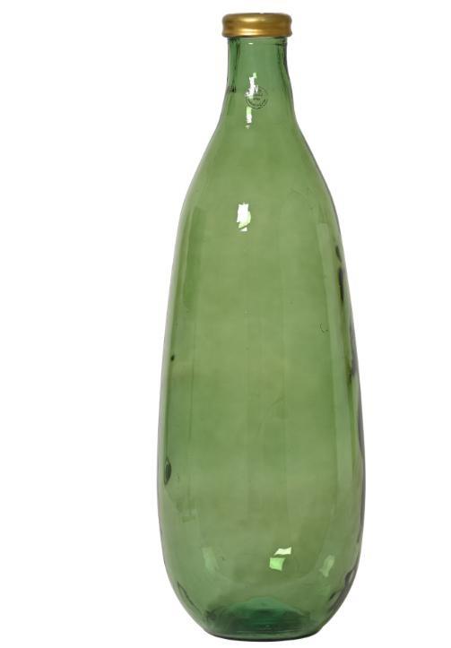 VASO VETRO RICICL. VERDE CON BORDO ORO D.25XH.75CM