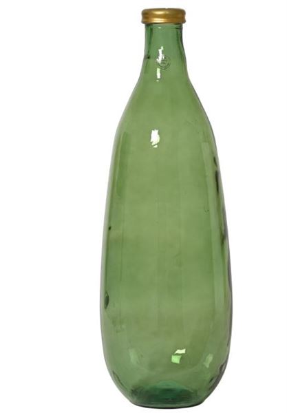 VASO VETRO RICICL. VERDE CON BORDO ORO D.25XH.75CM