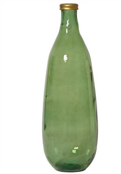 VASO VETRO RICICL. VERDE CON BORDO ORO D.25XH.75CM