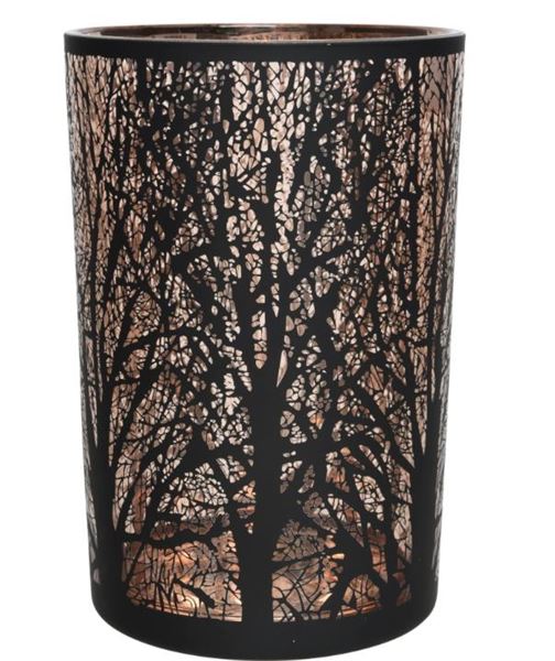 PORTACANDELA IN VETRO ALBERI NERI D.12XH.18CM