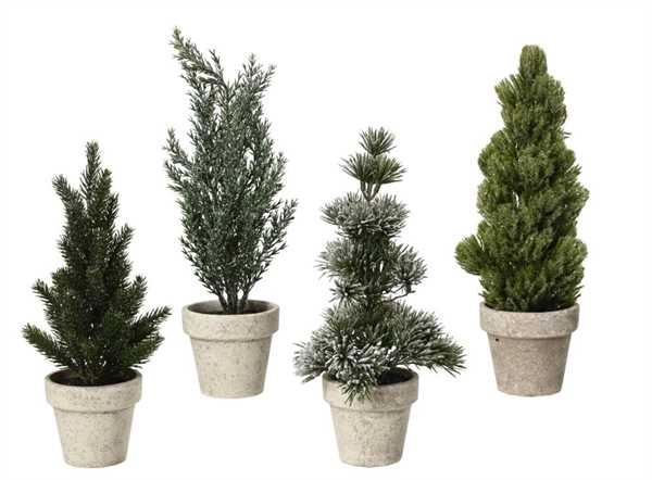 MINI ALBERI IN POLIETILENE C/GLITTER 4ASS. D.10XH.30CM