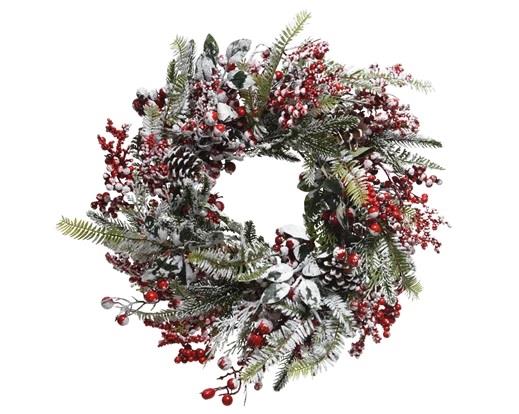 CORONA POLIETILENE C/NEVE,BACCHE E PIGNE D.40XH.11CM