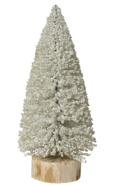 MINI ALBERO PVC C/PERLINE BIANCO BASE LEGNO D.10XH.24CM