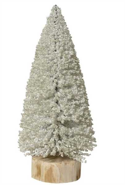 MINI ALBERO PVC C/PERLINE BIANCO BASE LEGNO D.10XH.24CM