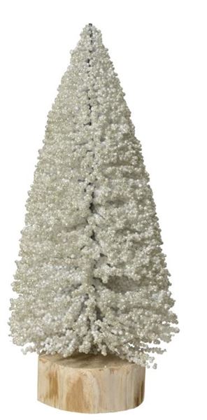 MINI ALBERO PVC C/PERLINE BIANCO BASE LEGNO D.12XH.32CM