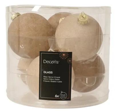 CONFEZIONE 6 PALLINE VETRO SABBIA FLOCCATA 2ASS. D.8CM