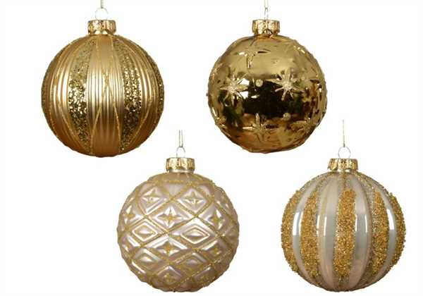 PALLINA IN VETRO ORO/PERLA 4ASS. D.10CM