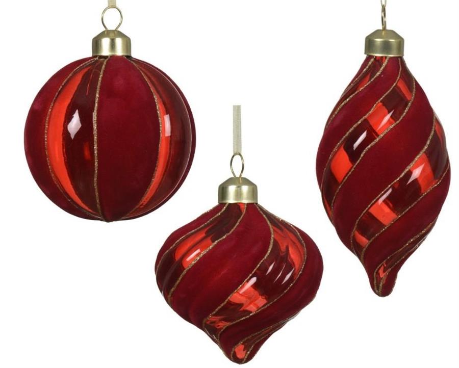 PALLINA IN VETRO C/STRISCE FLACCATE ROSSO 3ASS. D.8CM