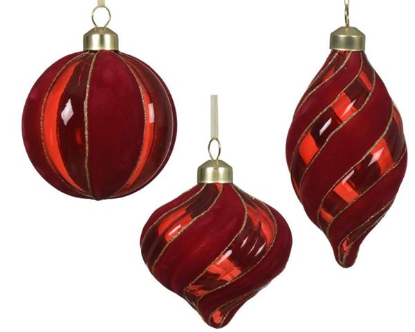 PALLINA IN VETRO C/STRISCE FLACCATE ROSSO 3ASS. D.8CM