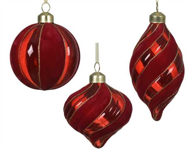PALLINA IN VETRO C/STRISCE FLACCATE ROSSO 3ASS. D.8CM