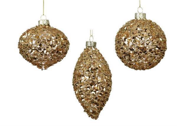 PALLINA IN VETRO C/PAILLETTES ORO 3ASS. D.8CM