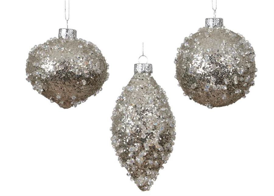 PALLINA IN VETRO C/PAILLETTES ARGENTO 3ASS. D.8CM