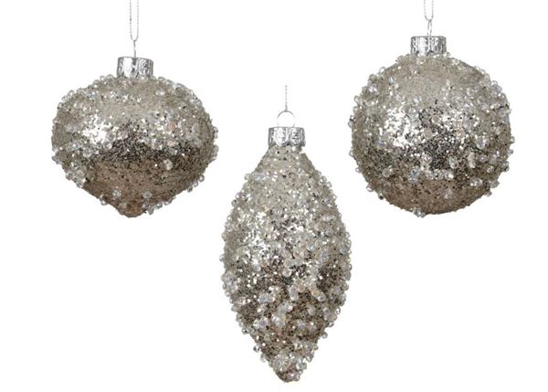 PALLINA IN VETRO C/PAILLETTES ARGENTO 3ASS. D.8CM