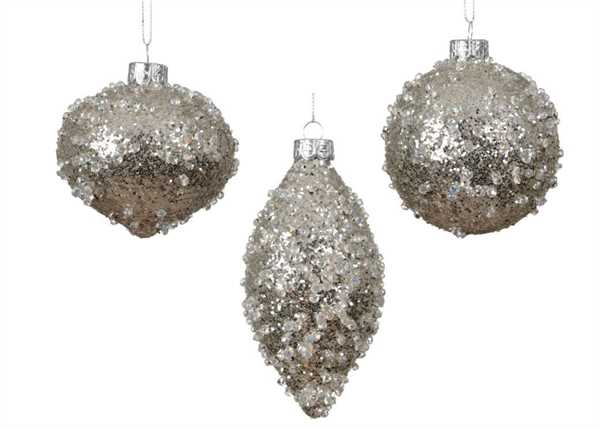 PALLINA IN VETRO C/PAILLETTES ARGENTO 3ASS. D.8CM