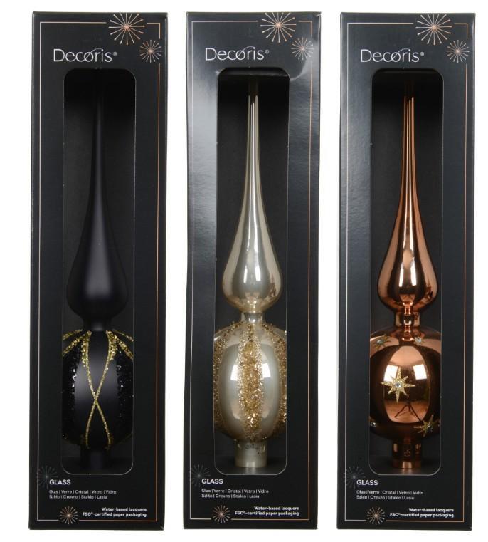 PUNTALE VETRO NERO/PERLA/BRANDY ASS. D.8XH.31CM