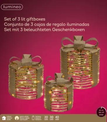 SET REGALI LED PVC/METALLO ORO D.25XH.30CM A BATT.