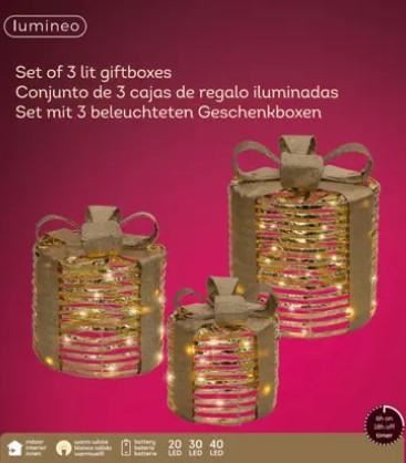 SET REGALI LED PVC/METALLO ORO D.25XH.30CM A BATT.