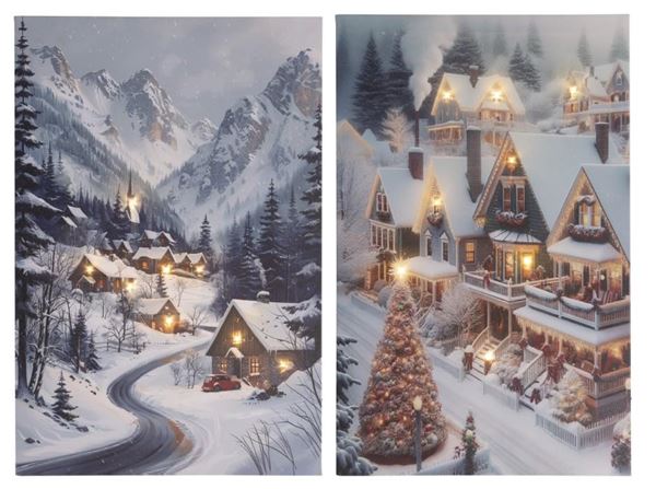 QUADRO PVC PAESAGGIO INNEVATO LED L.CALDA CM.38X58H A BATT.