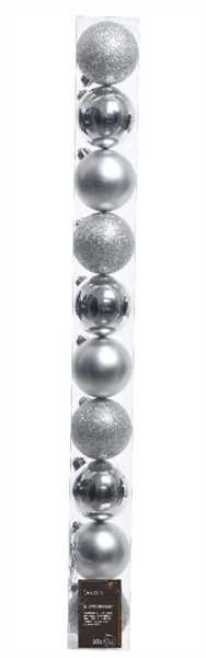 CONFEZIONE 10 PALLINE POLISTIRENE MIX D.6CM SILVER