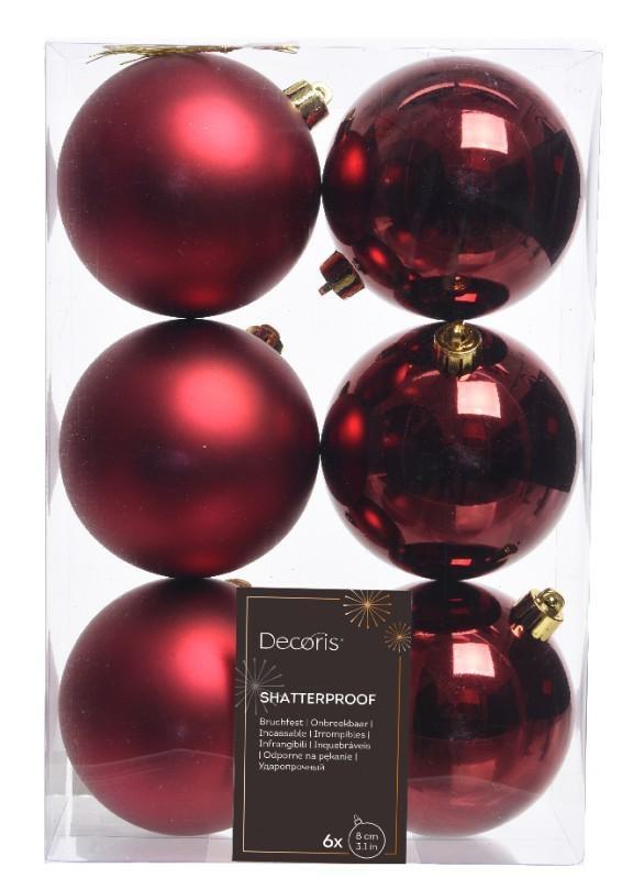 CONFEZIONE 6 PALLINE POLISTIRENE MIX D.8CM OXBLOOD