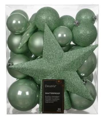CONFEZIONE 33 PALLINE POLISTIRENE MIX  D.8CM ICING MINT