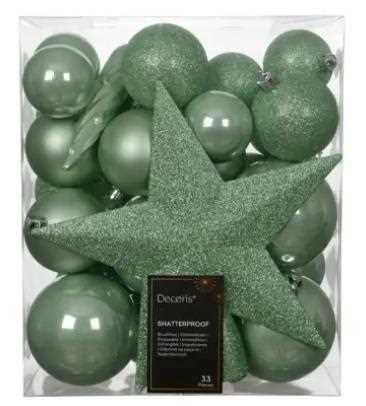 CONFEZIONE 33 PALLINE POLISTIRENE MIX  D.8CM ICING MINT
