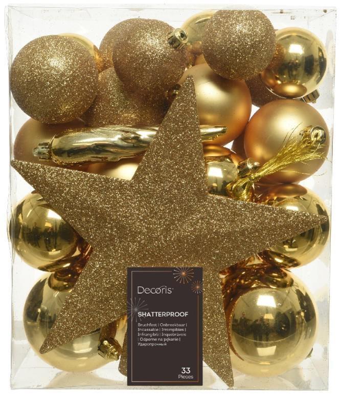CONFEZIONE 33 PALLINE POLISTIRENE MIX  D.8CM LIGHT GOLD