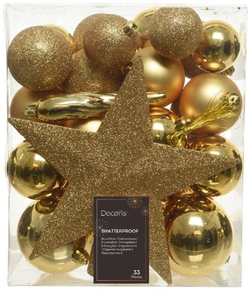 CONFEZIONE 33 PALLINE POLISTIRENE MIX  D.8CM LIGHT GOLD