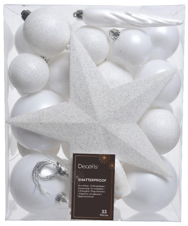 CONFEZIONE 33 PALLINE POLISTIRENE MIX  D.8CM WINTER WHITE