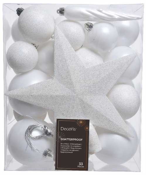 CONFEZIONE 33 PALLINE POLISTIRENE MIX  D.8CM WINTER WHITE