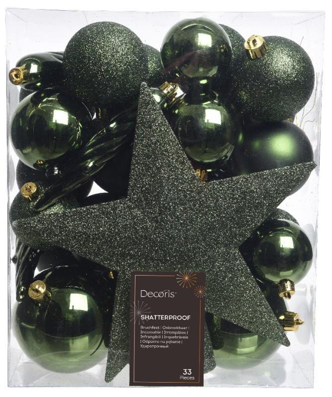 CONFEZIONE 33 PALLINE POLISTIRENE MIX D.8CM PINE GREEN
