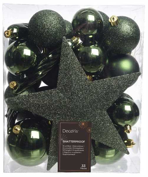 CONFEZIONE 33 PALLINE POLISTIRENE MIX D.8CM PINE GREEN
