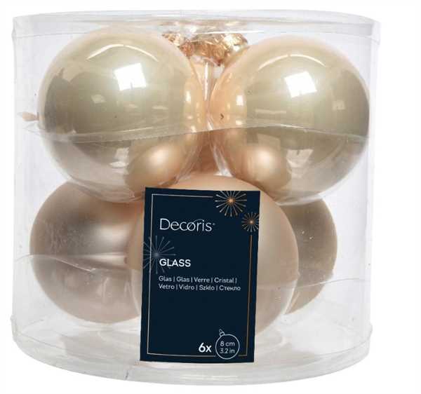 BOX 6 PALLINE NATALE VETRO MIX D.8CM PEARL