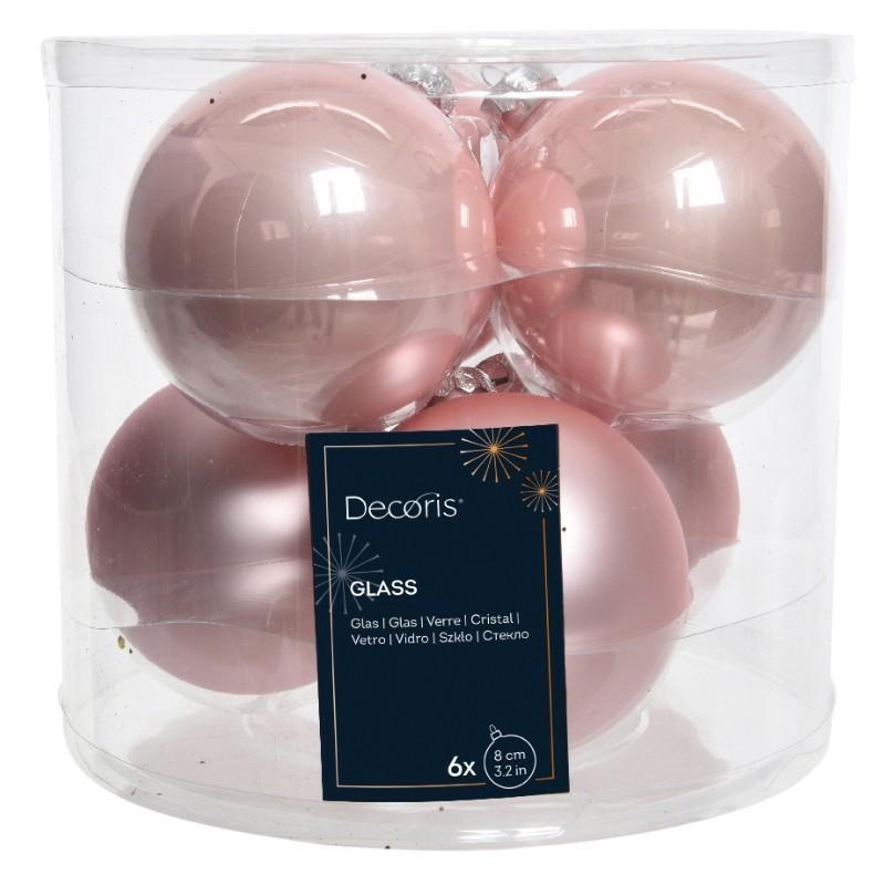 BOX 6 PALLINE NATALE VETRO MIX D.8CM BLUSH PINK