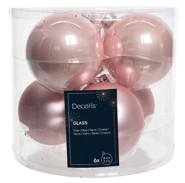BOX 6 PALLINE NATALE VETRO MIX D.8CM BLUSH PINK
