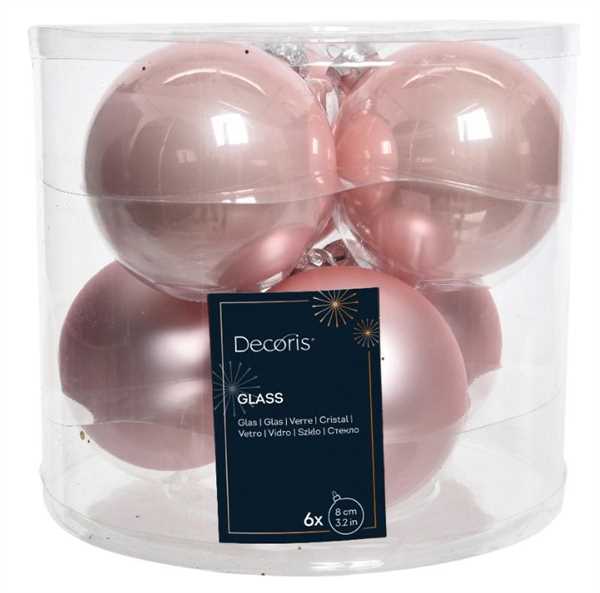 BOX 6 PALLINE NATALE VETRO MIX D.8CM BLUSH PINK