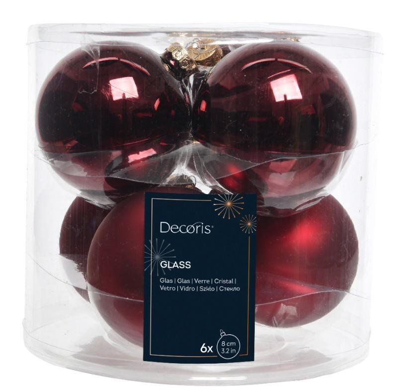 BOX 6 PALLINE NATALE VETRO MIX D.8CM OXBLOOD