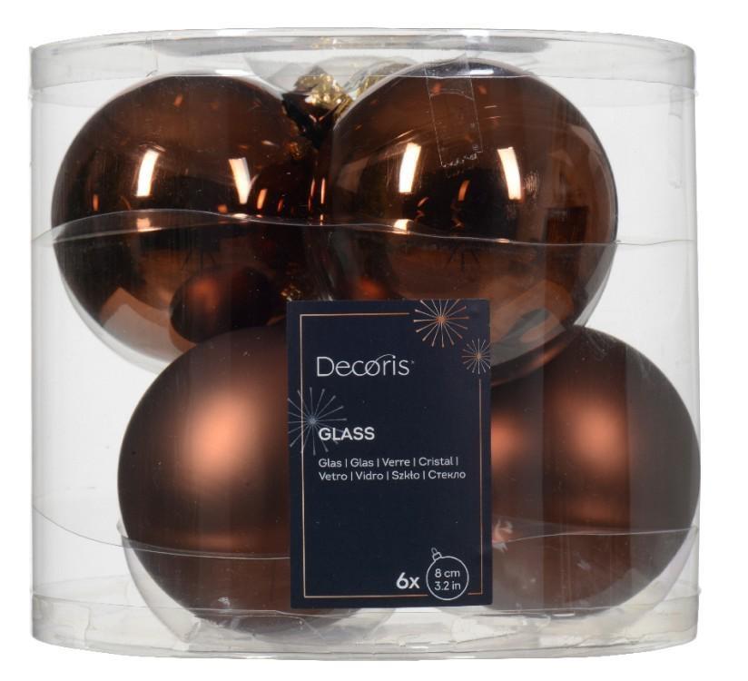 BOX 6 PALLINE NATALE VETRO MIX D.8CM ESPRESSO