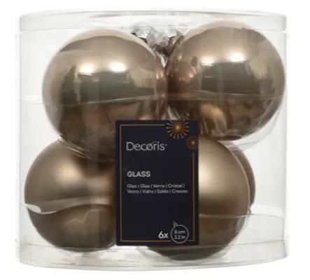 BOX 6 PALLINE NATALE VETRO MIX D.8CM SMOKEY PEARL