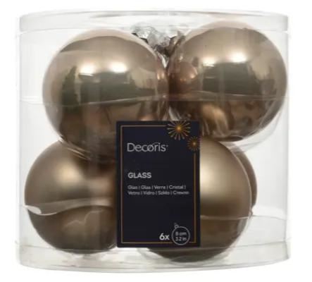 BOX 6 PALLINE NATALE VETRO MIX D.8CM SMOKEY PEARL