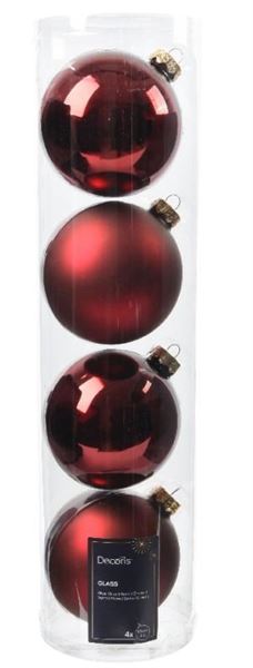BOX 4 PALLINE NATALE VETRO MIX D.10CM OXBLOOD