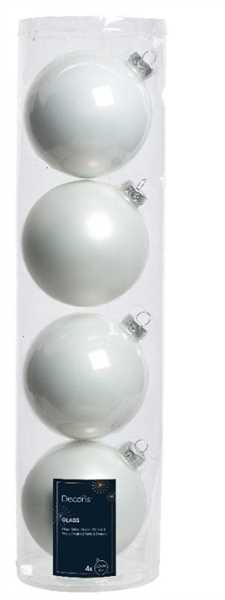 BOX 4 PALLINE NATALE VETRO MIX D.10CM WINTER WHITE