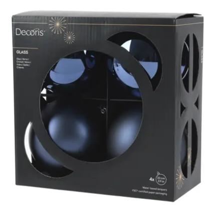 BOX 4 PALLINE NATALE VETRO MIX D.10CM NIGHT BLUE