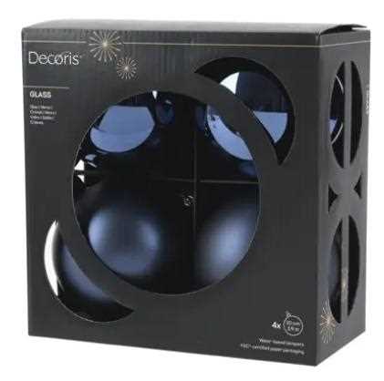BOX 4 PALLINE NATALE VETRO MIX D.10CM NIGHT BLUE