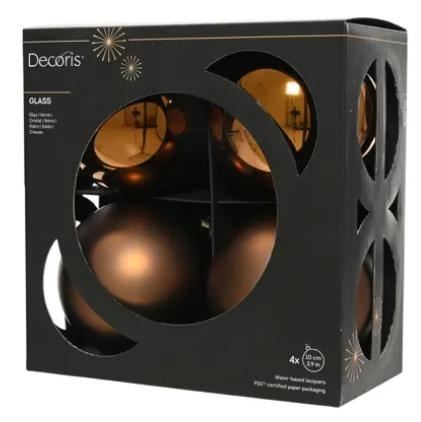 BOX 4 PALLINE NATALE VETRO MIX D.10CM ESPRESSO