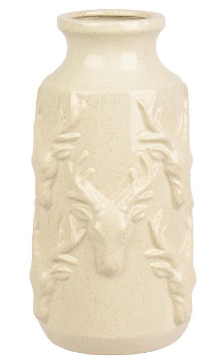 VASO PORCELLANA SMALTATO C/RENNE CREMA D.15XH.29.5CM